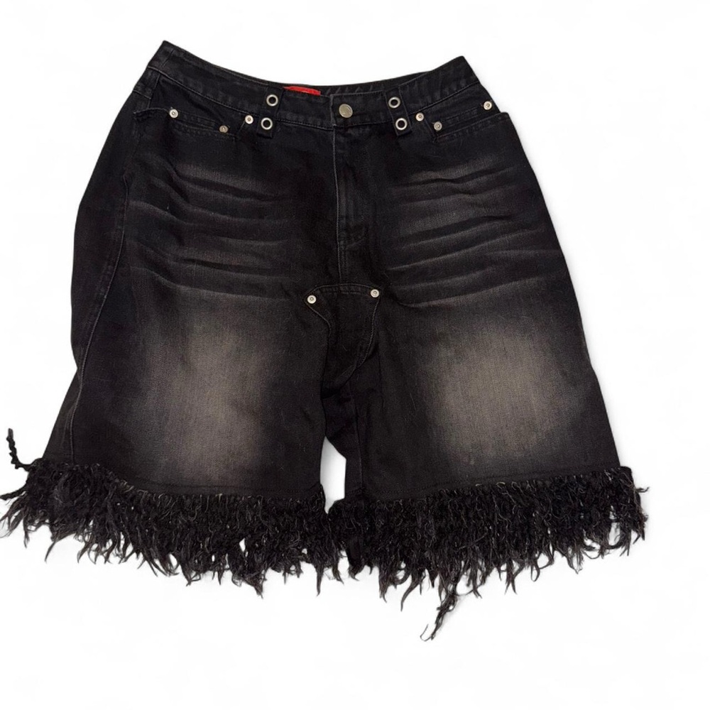Fringed Black Denim Shorts